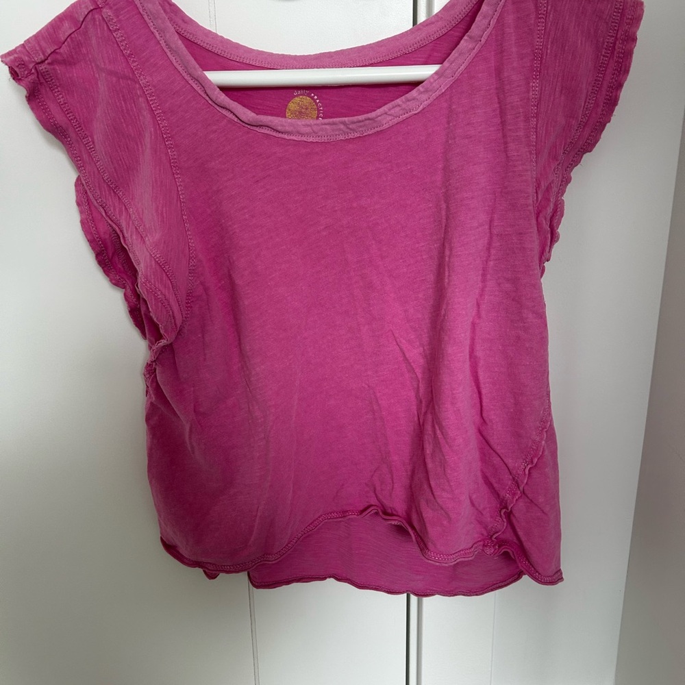 Pink Flutter Sleeve Crop Tee-Anthropologie